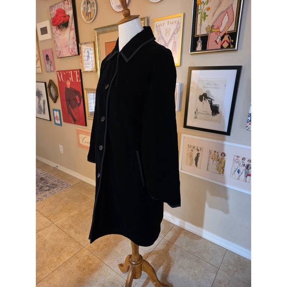 Vintage Black Velvet Reversible Midi Button Front Coat - Picture 4 of 8